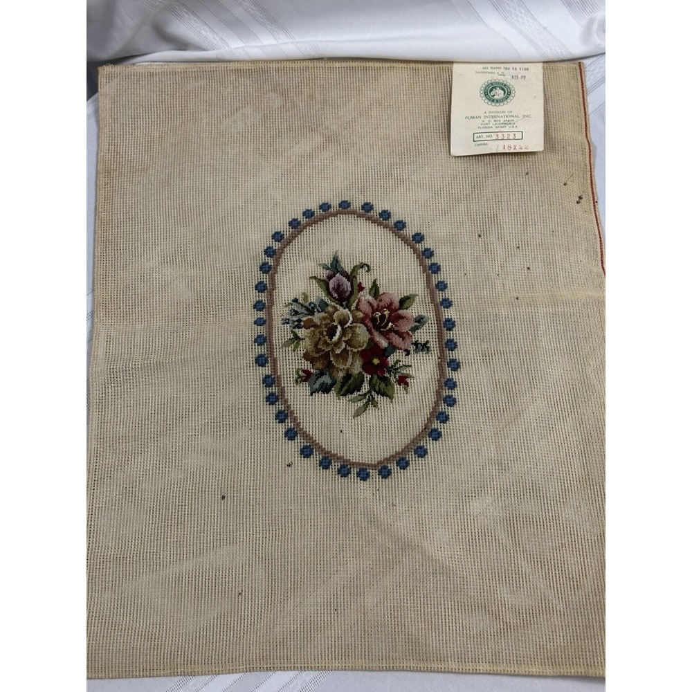 Vintage Pomian Needle Work Floral Oval Tapestry 18x22 Art 3323 Pre-Worked